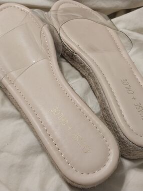 Chase + Chloe Nude Leather Footbed Clear Strap Espadrille Sandals